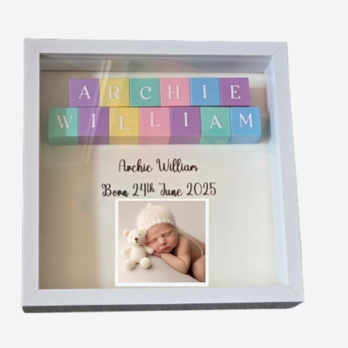 Personalised Baby Photo Shadow Box Frame with Building Blocks