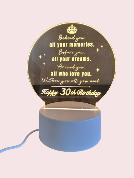 Acrylic Engraved 30th Birthday LED Lamp