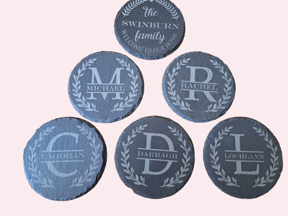 Personalised Slate Coaster Set in Metal Holder