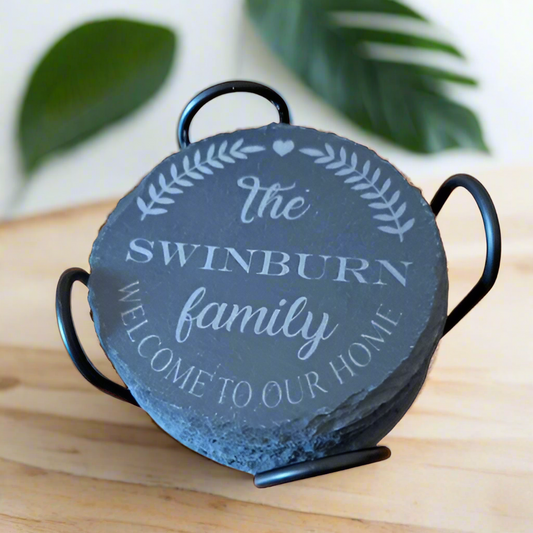 Personalised Slate Coaster Set in Metal Holder