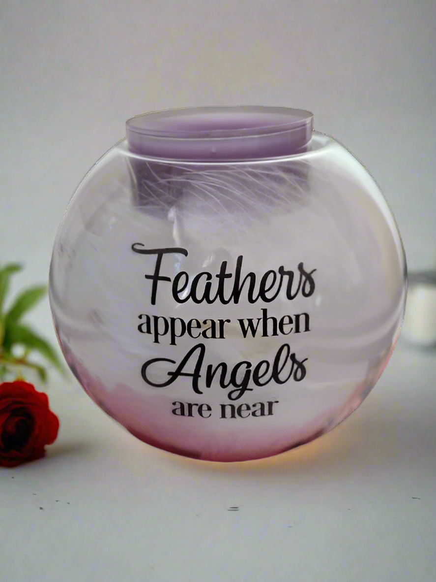 Feathers Appear 10cm Memorial Glass Tea Light Holder