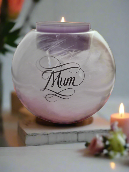 Feathers Appear 10cm Memorial Glass Tea Light Holder