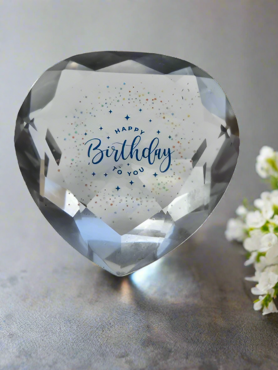 UV Printed Happy Birthday Crystal Glass Paperweight