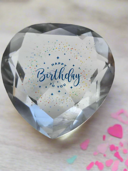 UV Printed Happy Birthday Crystal Glass Paperweight