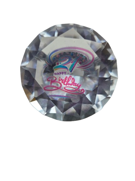Small UV Printed Birthday Crystal Glass Paperweight on stand