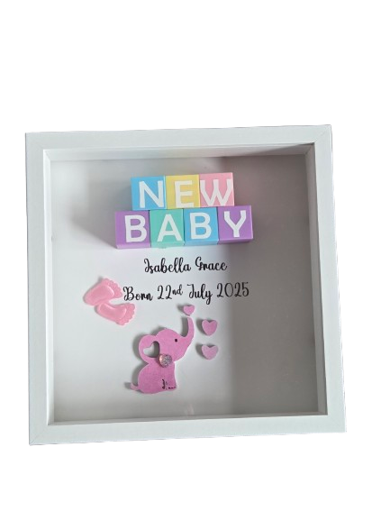 Personalised New Baby Shadow Box Frame with Building Blocks