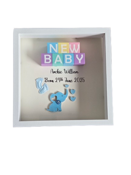 Personalised New Baby Shadow Box Frame with Building Blocks