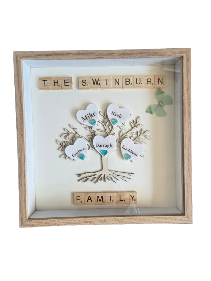 Personalised Laser Cut Family Tree Shadow Box Wooden Frame