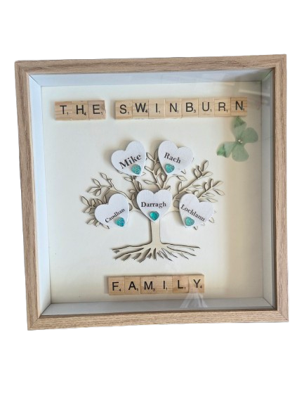 Personalised Laser Cut Family Tree Shadow Box Wooden Frame