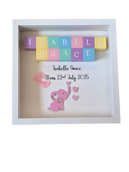 Personalised Baby Shadow Box Frame with Building Blocks