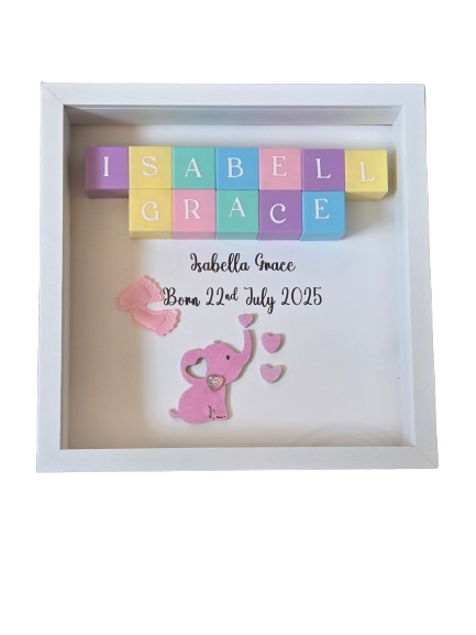 Personalised Baby Shadow Box Frame with Building Blocks