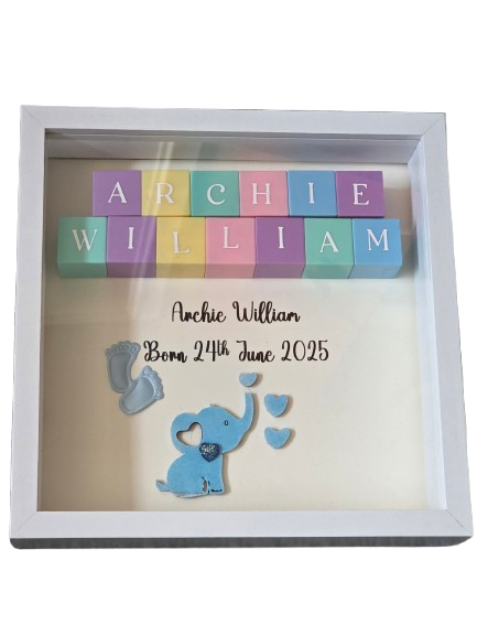 Personalised Baby Shadow Box Frame with Building Blocks