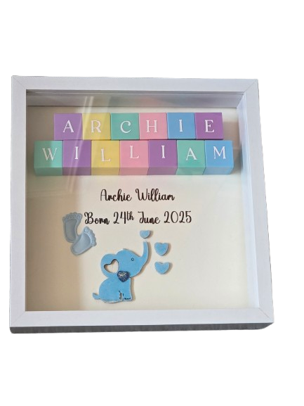 Personalised Baby Shadow Box Frame with Building Blocks