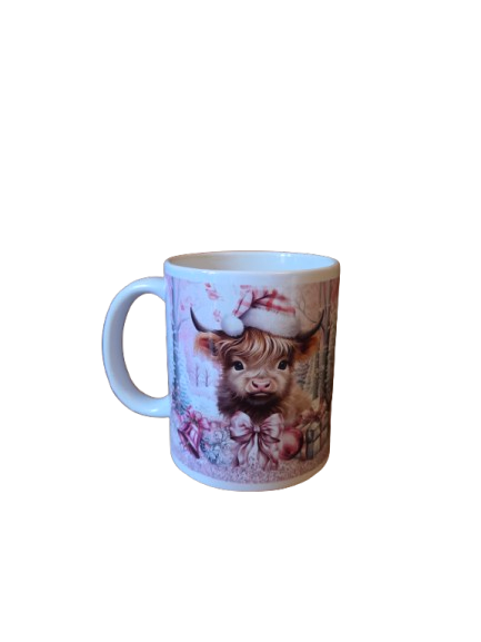 Highland Cow Pink Christmas Mug
