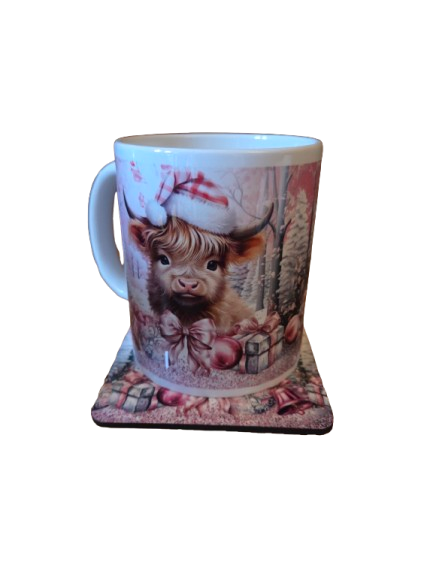 Highland Cow Pink Christmas Mug