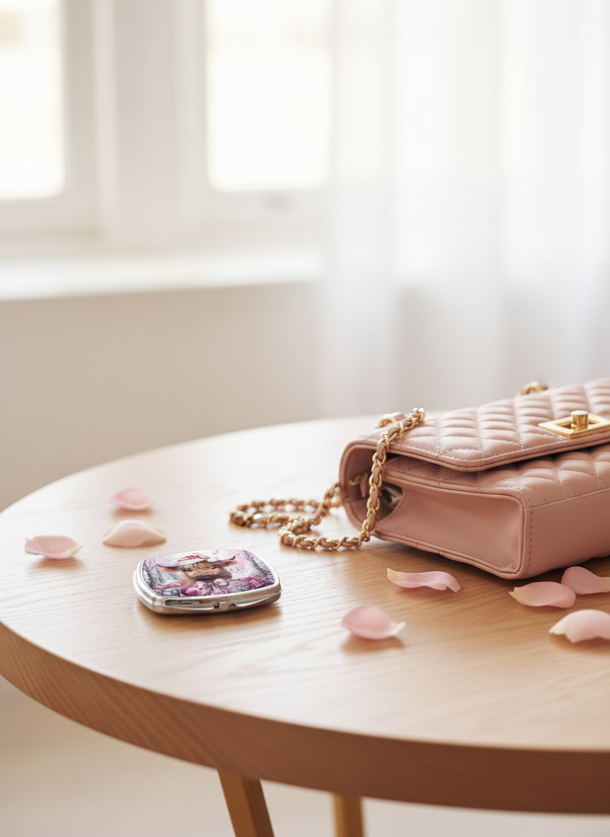 Pink Christmas Highland Cow Compact Mirror