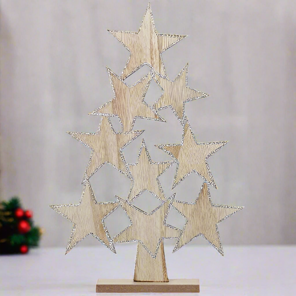 Silver Star Wooden Christmas Tree