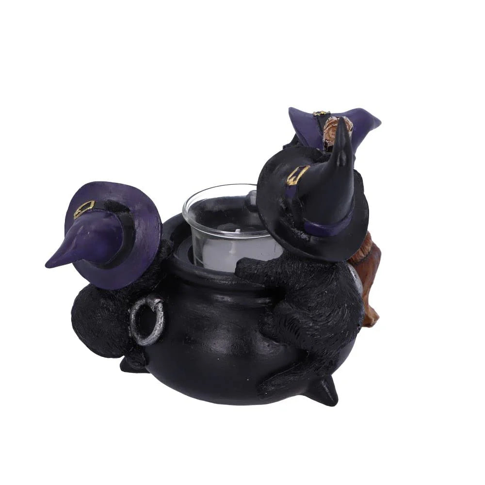 Nemesis Now Familiar Cauldron Tea Light Holder, Black, 12.5cm, Resin and Glass