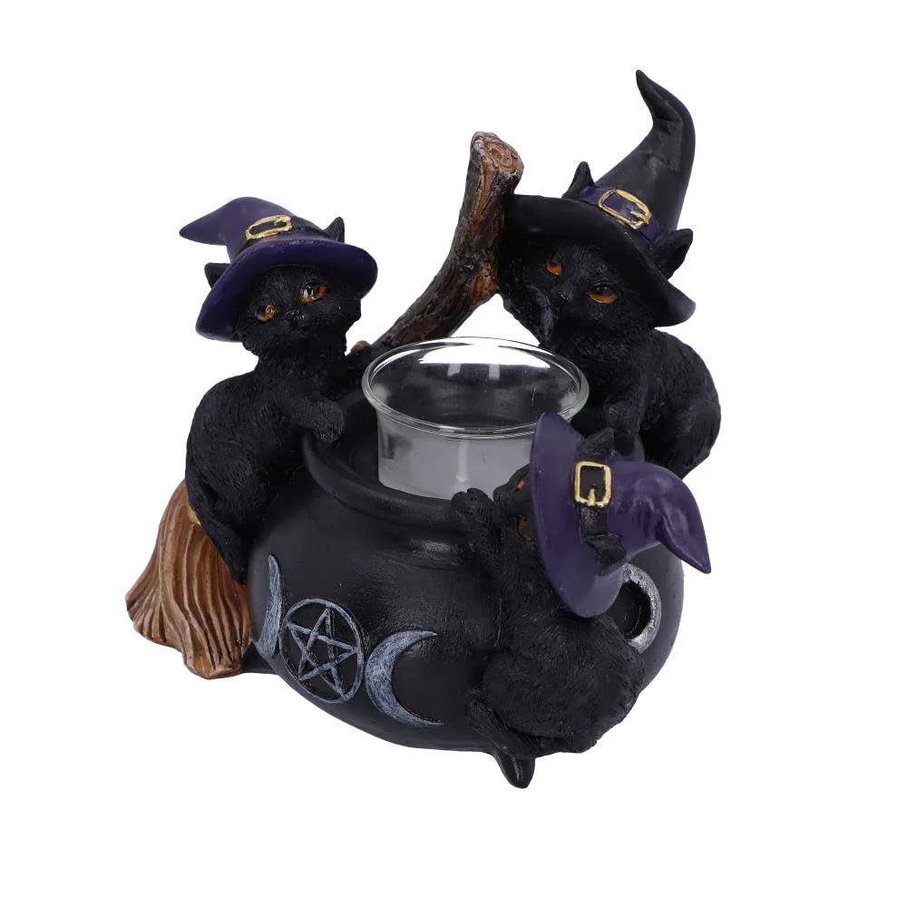 Nemesis Now Familiar Cauldron Tea Light Holder, Black, 12.5cm, Resin and Glass