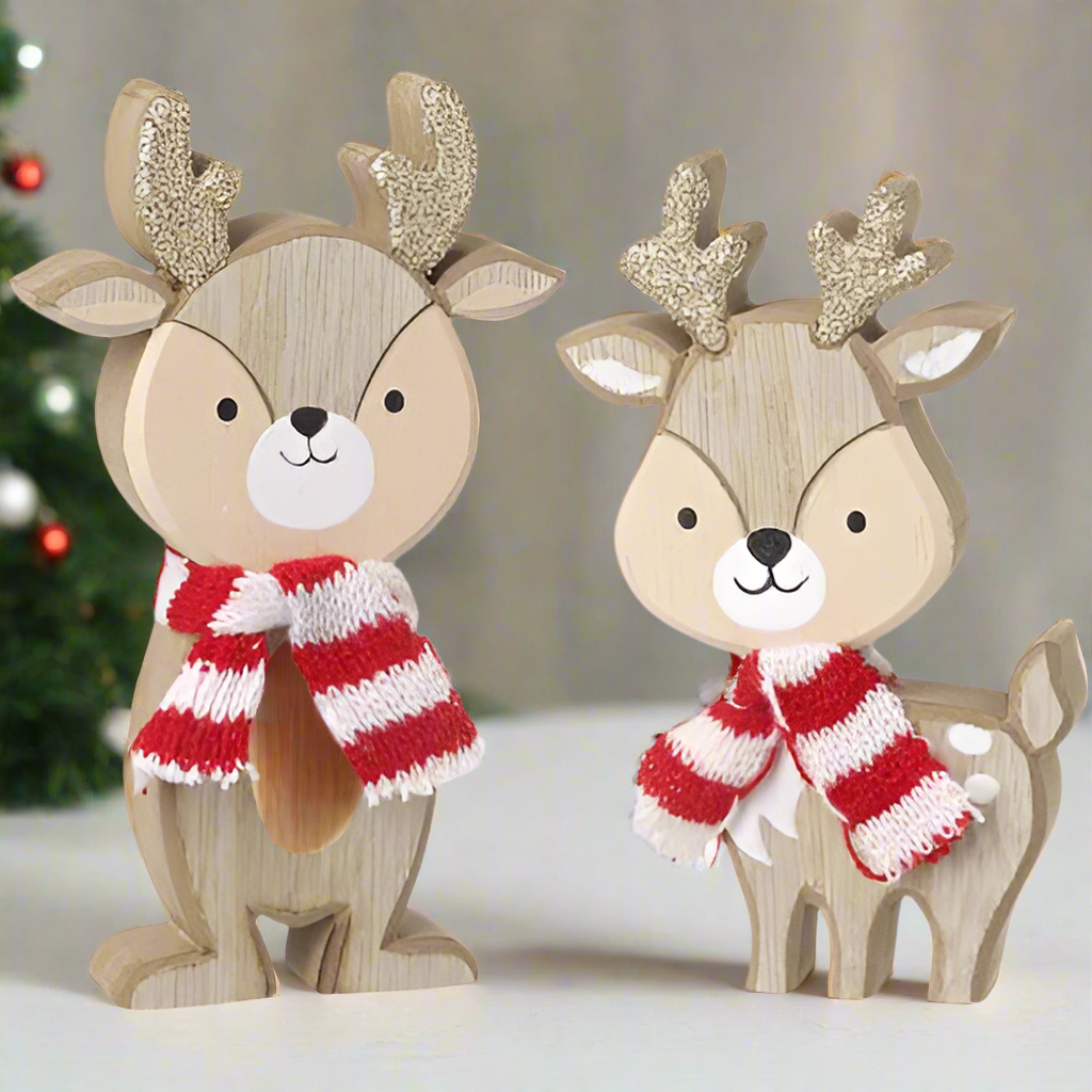 Wooden freestanding reindeer with scarf
