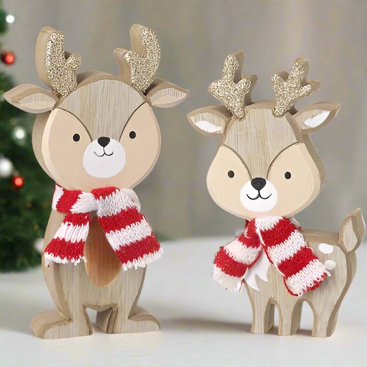 Wooden freestanding reindeer with scarf