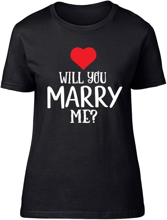 Will You Marry Me? Valentines Love Heart Proposal Womens Ladies T-Shirt - Size S