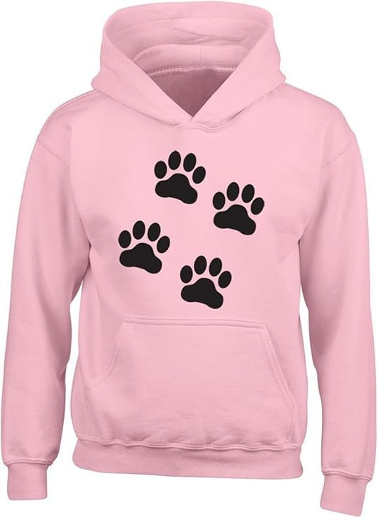 Dog Paw Foot Prints Kids Childrens Hooded Top Hoodie Pink - Age  7-8 yrs