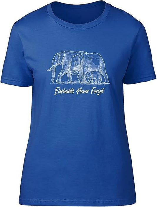 Elephants Never Forget Blue Womens T-Shirt - Size M