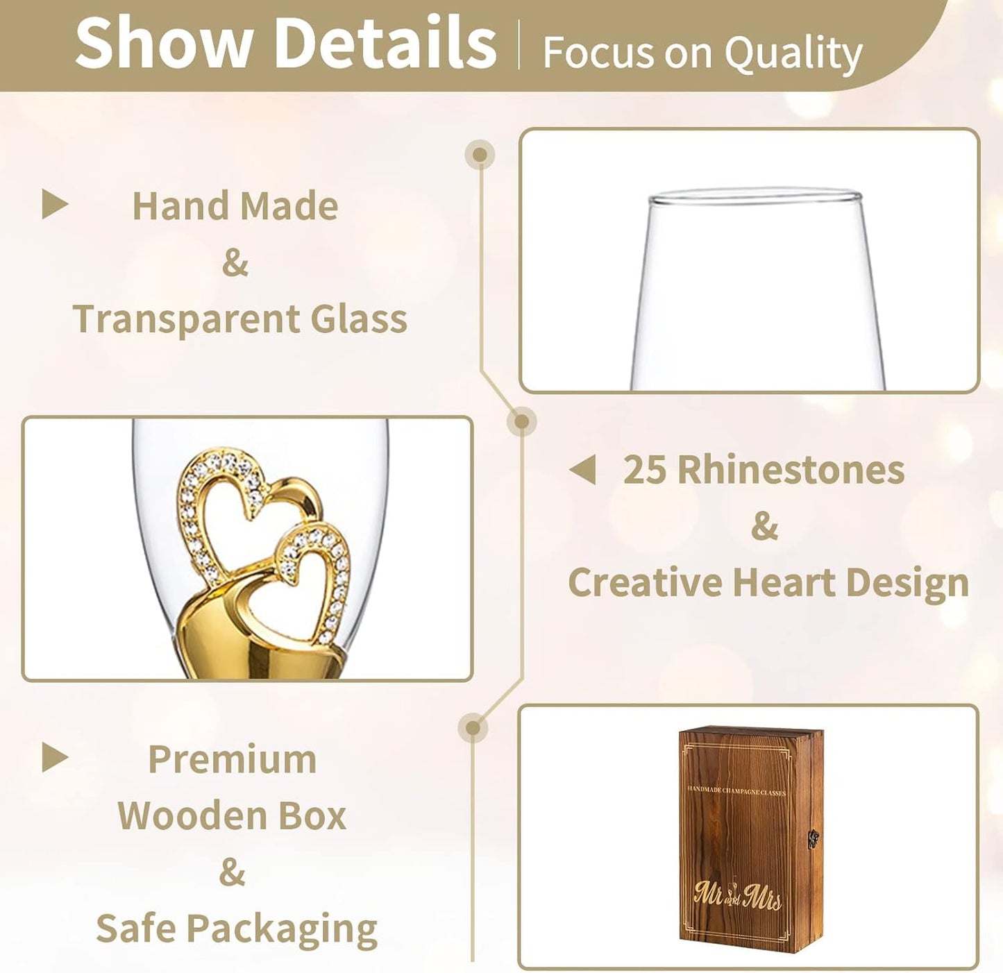 Mr and Mrs Champagne Glasses with Wooden Gift Box