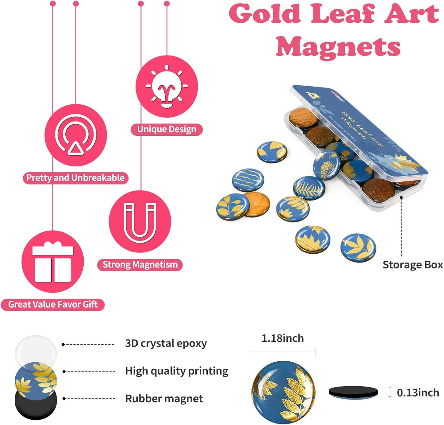 Gold Leaf Art Fridge Magnets - 30 Piece