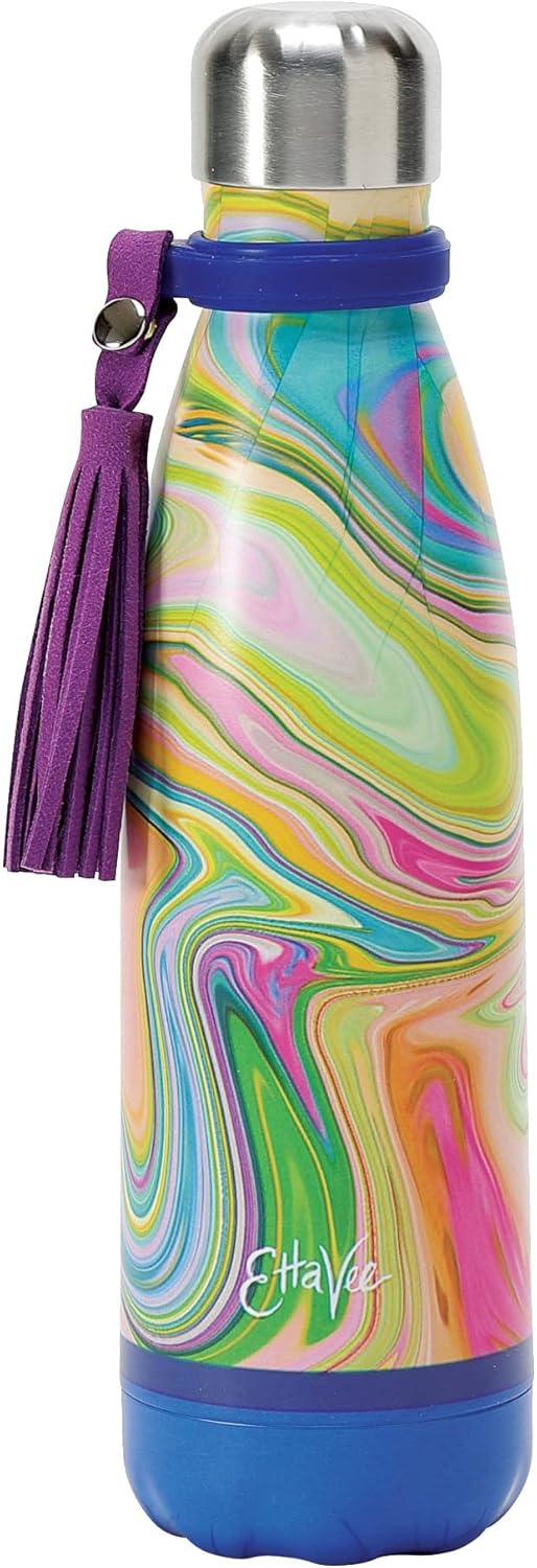 Enesco Izzy and Oliver EttaVee in The Groove Marbled Tasseled Travel Water Bottle