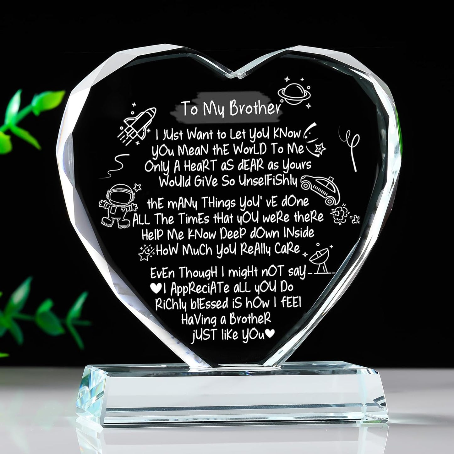 Glass Clear Heart Plaque Birthday Gifts for Brother