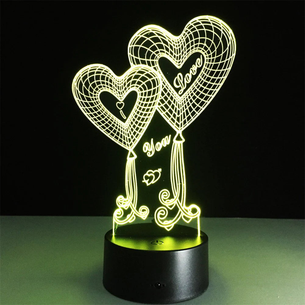 Double Heart Balloon I Love You 3D LED Lamp