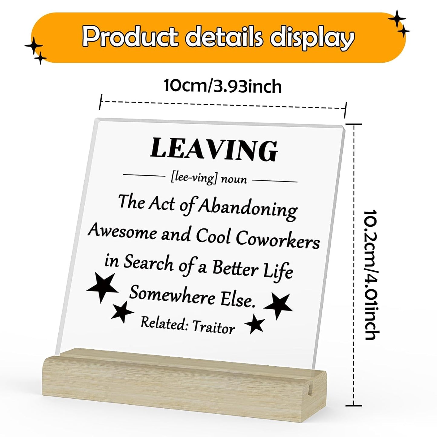 Leaving Gift - Acrylic Plaque with Stand Going Away, Leaving, Retirement Gift
