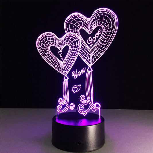 Double Heart Balloon I Love You 3D LED Lamp