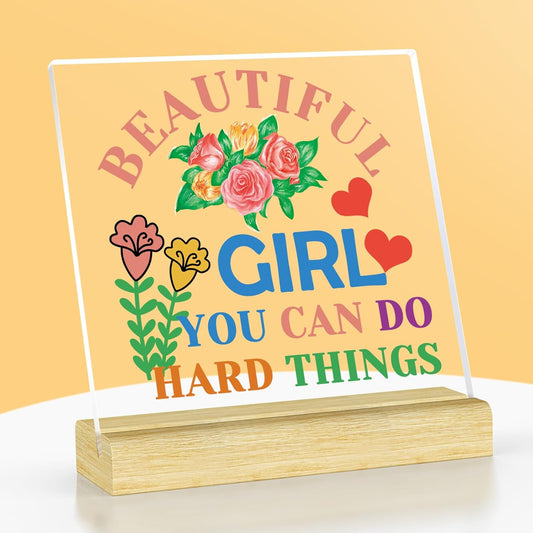 Inspirational Gifts for Teenage Girls Floral Sign Acrylic Plaque with Stand