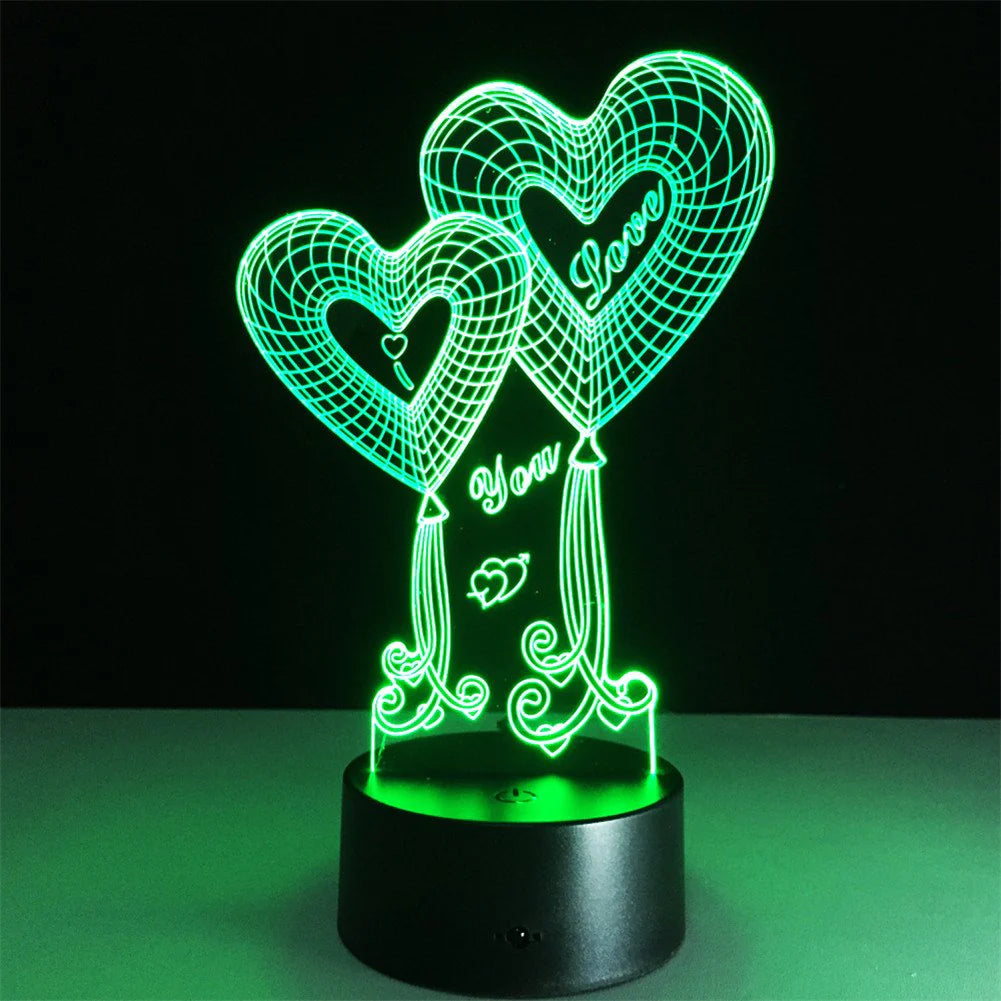 Double Heart Balloon I Love You 3D LED Lamp