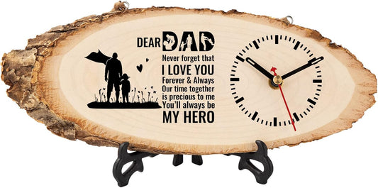 Wooden Tree Slice Clock Gift for Dad or Grandad