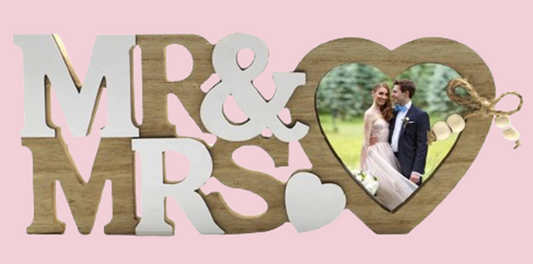Wooden Heart Mr & Mrs Photo Frame