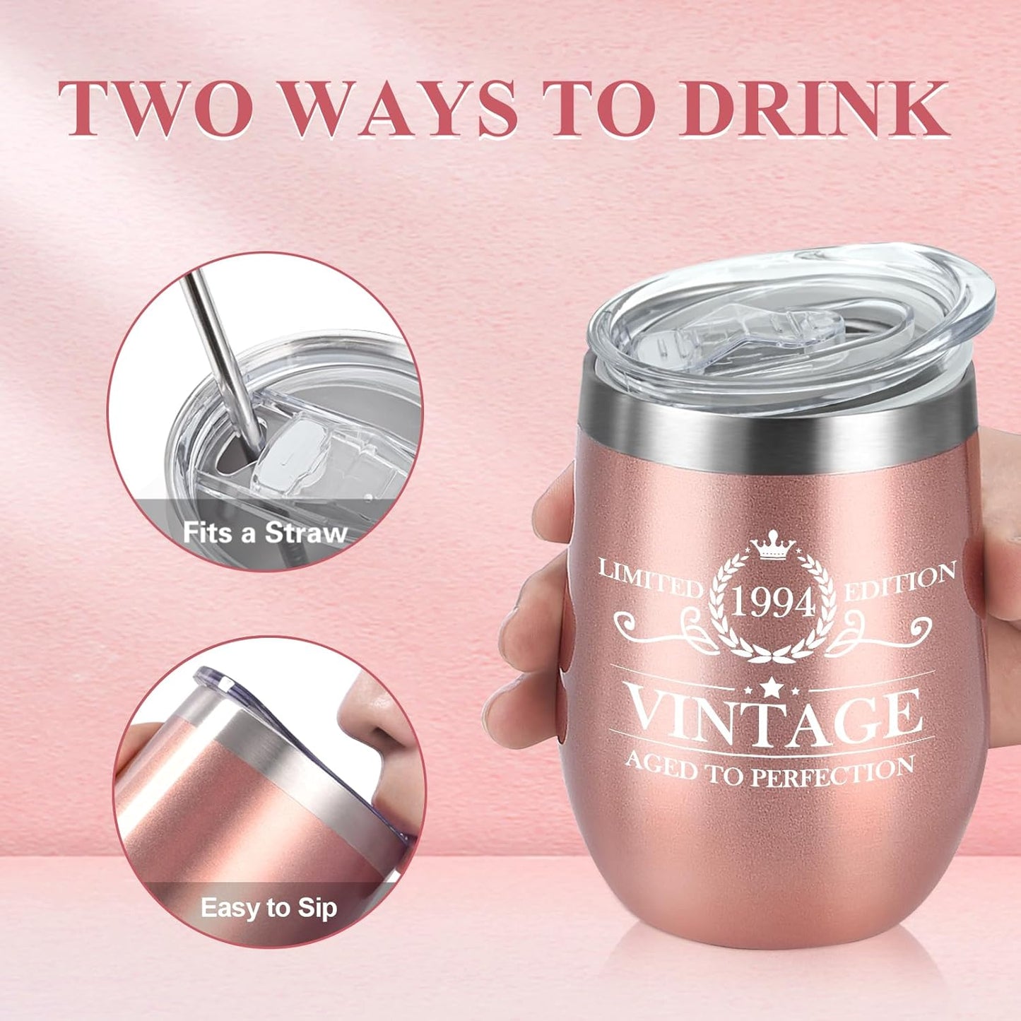 1994 Vintage Birthday Presents Unique, Aged to Perfection, 12oz Stemless Tumbler