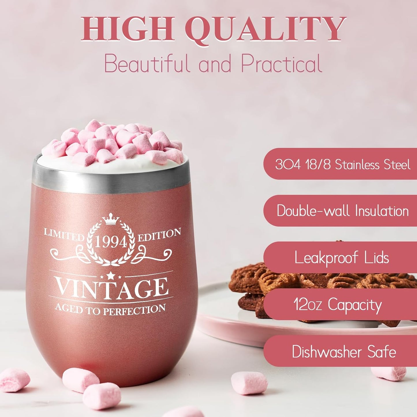 1994 Vintage Birthday Presents Unique, Aged to Perfection, 12oz Stemless Tumbler