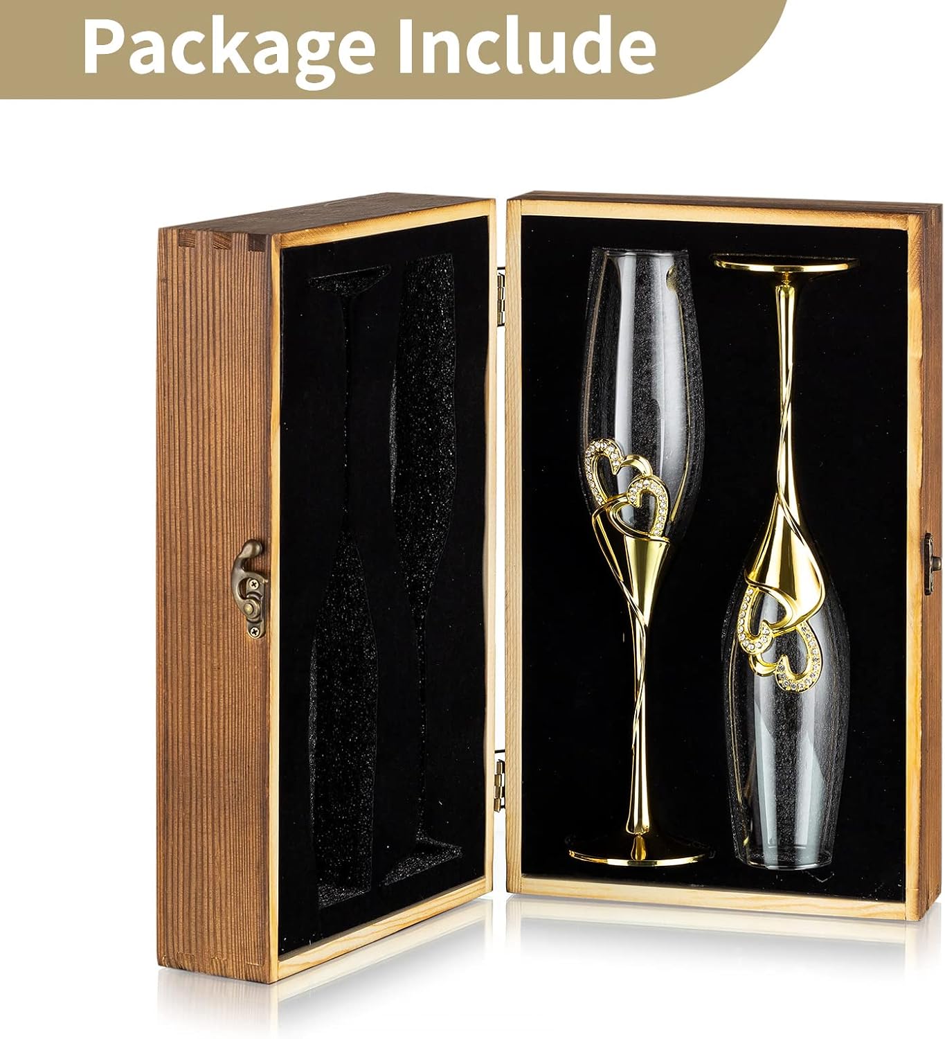 Mr and Mrs Champagne Glasses with Wooden Gift Box