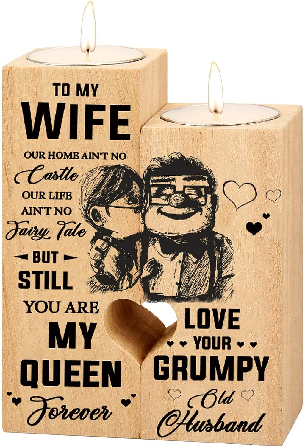 Wooden Engraved Heart Shaped Candle - Wife, Mum