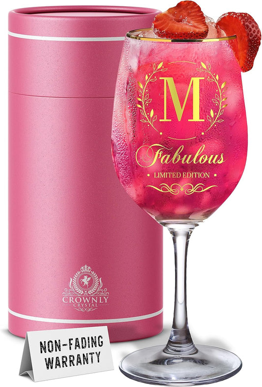 Large wine glass - gift for mum, Initial M