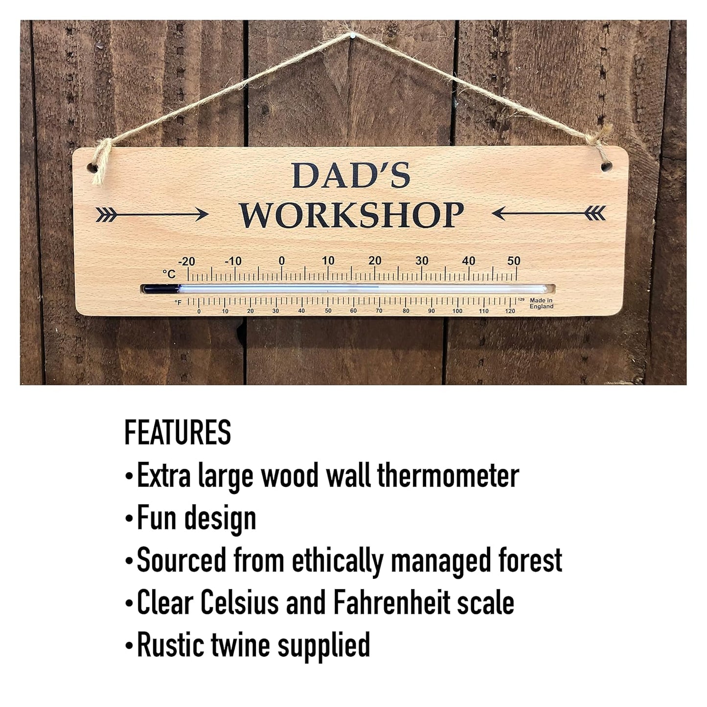 Large Wooden Greenhouse Thermometer & Sign for Shed. Dad Gift
