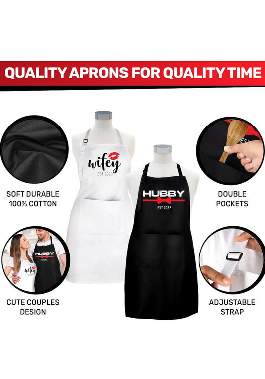 Mr & Mrs Wedding Anniversary Est. 2023 Gift Apron Set