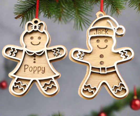 Wooden Laser Cut Personalised Gingerbread Girl or Boy