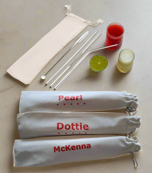 Personalised Reusable Stainless Steel 3 pcs Straw Set