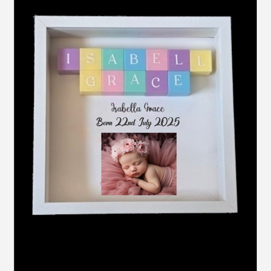 Personalised Baby Photo Shadow Box Frame with Building Blocks