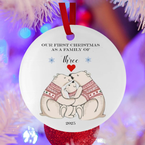 First Christmas as Family of 3 Cute Ceramic Hanging Ornament